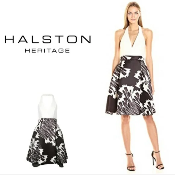 halston black and white dress Analise Dress In Micro Dot 12 / Chalk Black